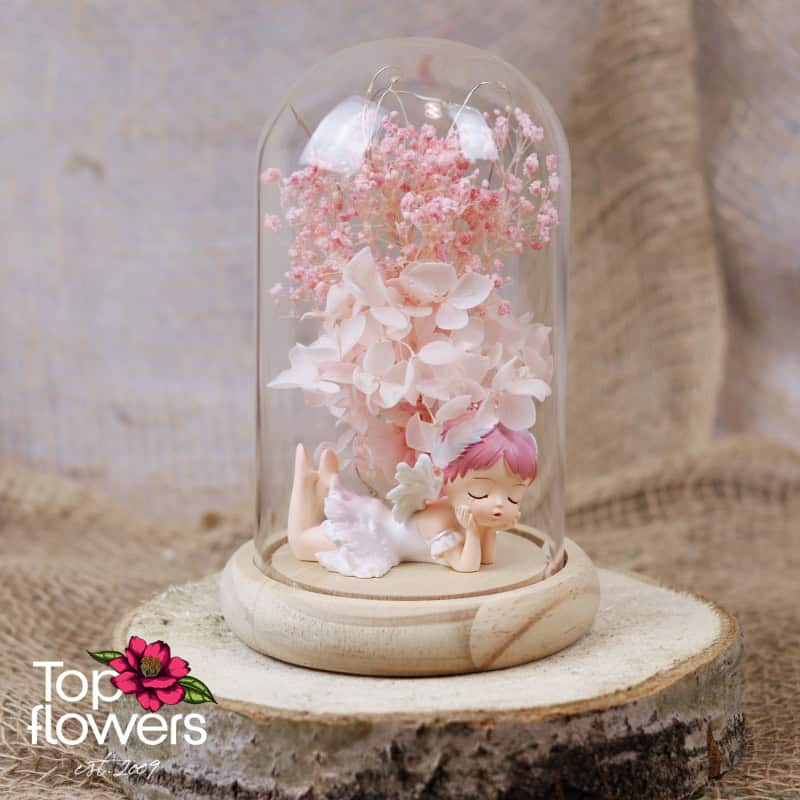 Стъклен Купол Ангел с Цветя